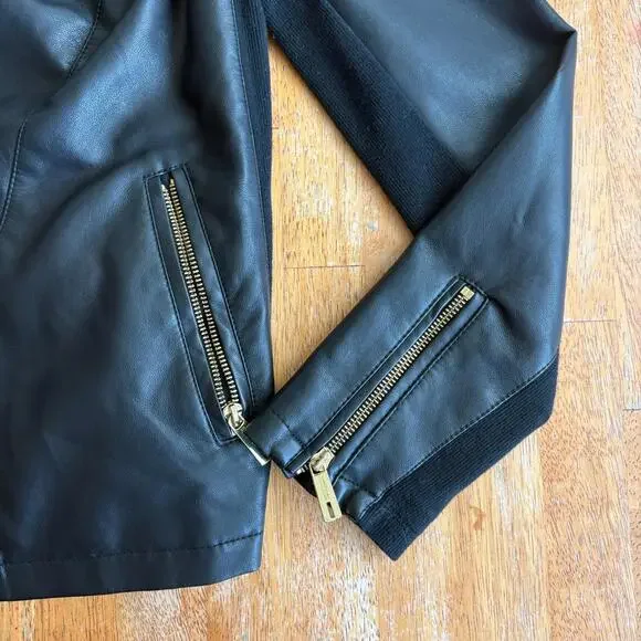 Kenneth Cole Reaction Moto Jacket Womens Small Black Faux Leather Floral Embroid - Picture 5 of 7